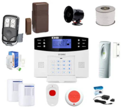 Intruder alarm panel, sensors and siren